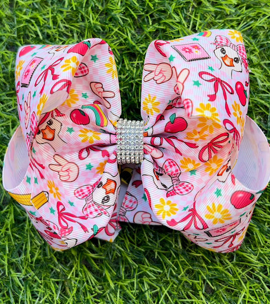 Back to school Duck bow printed double layer hair bows. BW-DSG-5148
