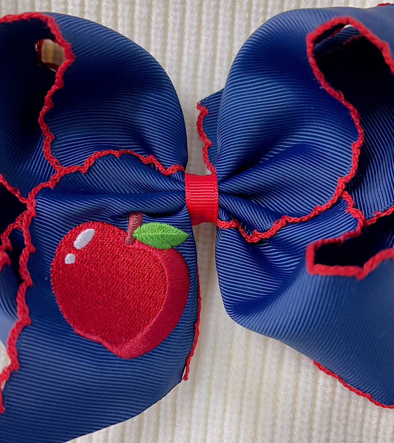 5 inch Navy blue apple embroidered hair bows w/ moon stitch. 4pcs/$12.00 BW-DSG-5150