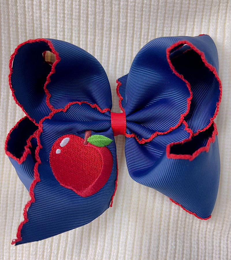 5 inch Navy blue apple embroidered hair bows w/ moon stitch. 4pcs/$12.00 BW-DSG-5150