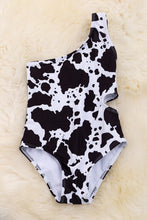 Load image into Gallery viewer, Cow spotted cutout shoulder bathing suit.
