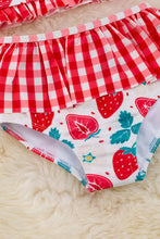 Load image into Gallery viewer, Strawberry printed &amp; gingham 2 piece bathing suit.
