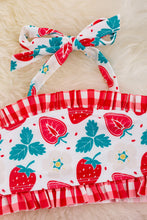 Load image into Gallery viewer, Strawberry printed &amp; gingham 2 piece bathing suit.
