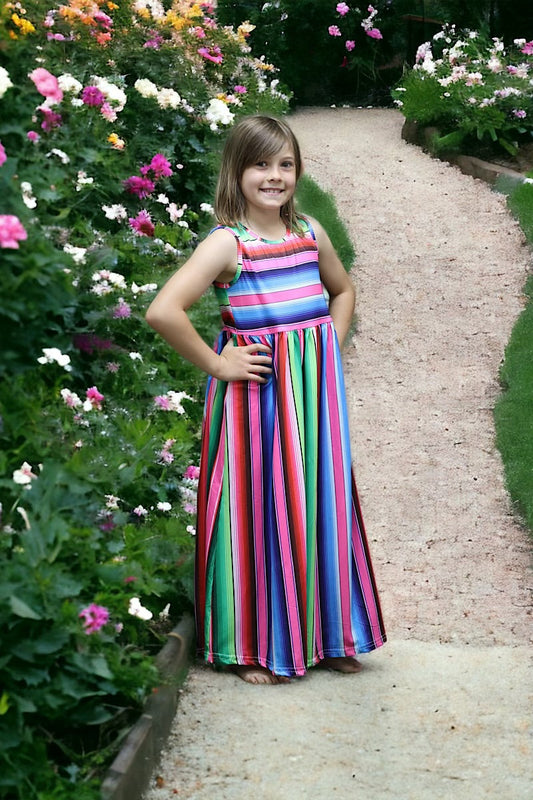 Serape Printed Maxi Dress in Green, Blue, & Pink