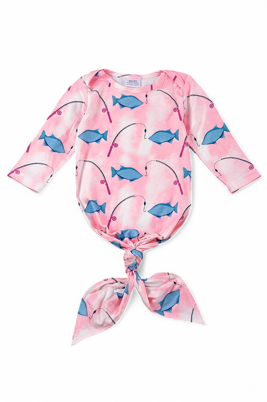 Pink fishing printed baby gown.