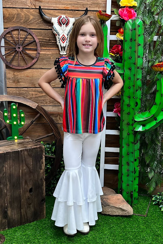 Serape tunic w/ black pompoms