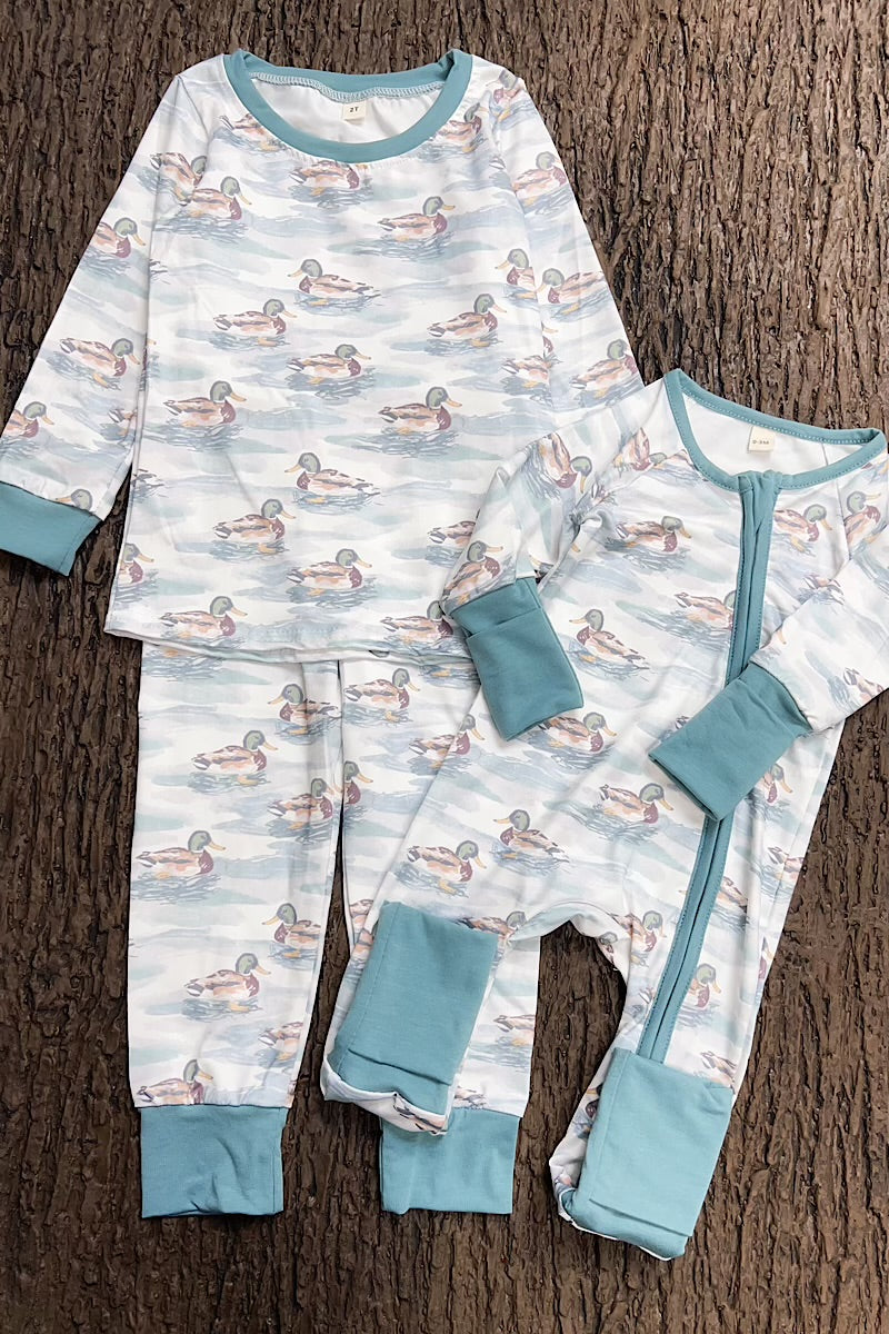 Mallard Duck on white boys pajamas. BLP0425-24-M-