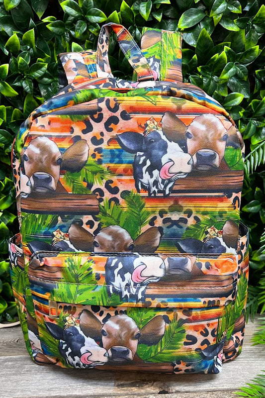 Cow on leopard printed Small size backpack.BP-202323-16
