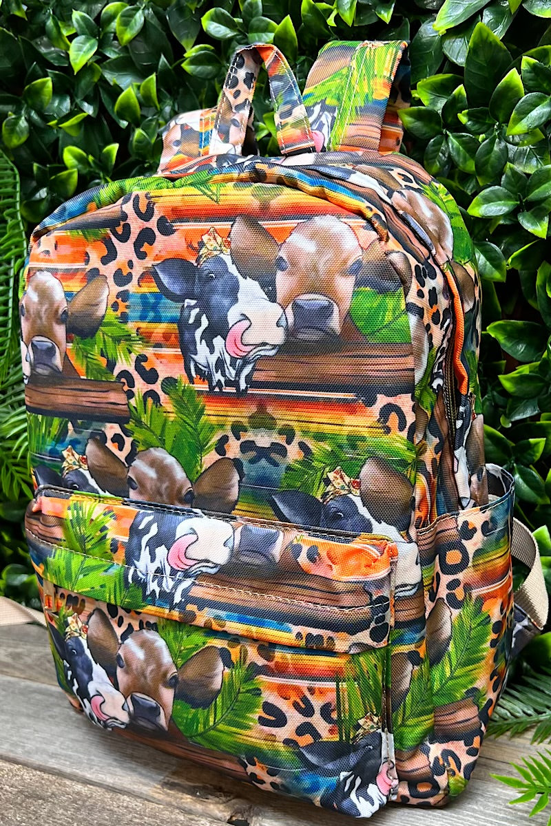 Cow on leopard printed Small size backpack.BP-202323-16