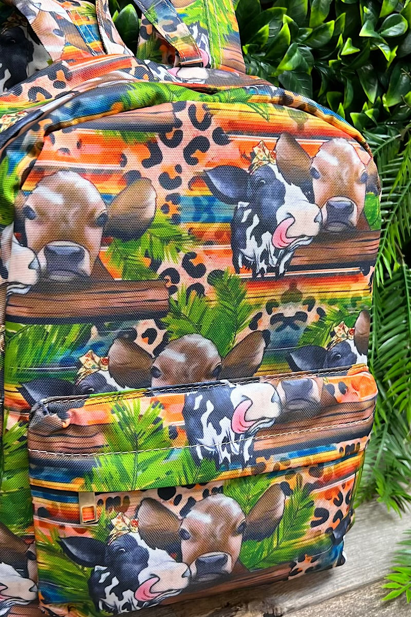 Cow on leopard printed Small size backpack.BP-202323-16