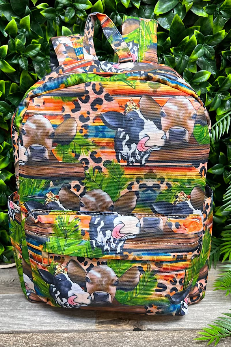 Cow on leopard printed Small size backpack.BP-202323-16