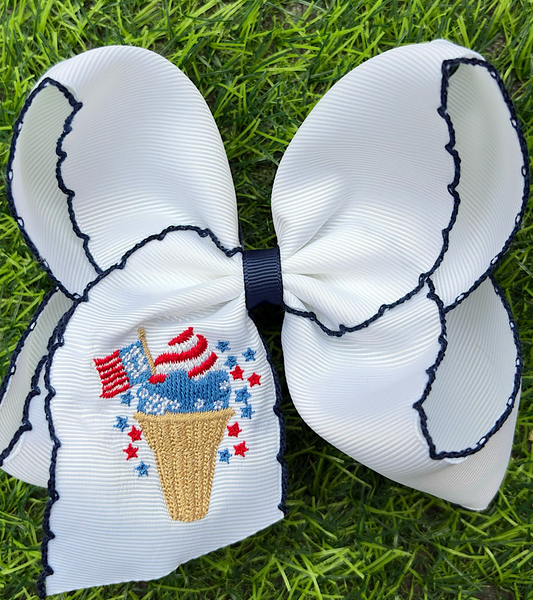 5" Patriotic, embroidered snow cone hair bows. 4pcs/$12.00 BW-DSG-5139