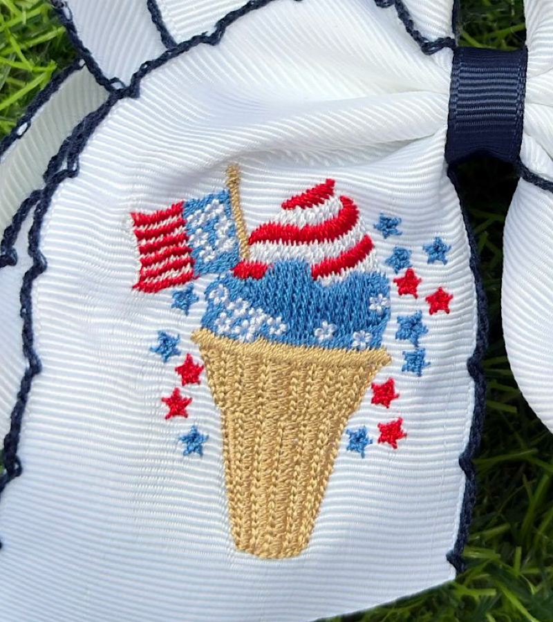 5" Patriotic, embroidered snow cone hair bows. 4pcs/$12.00 BW-DSG-5139