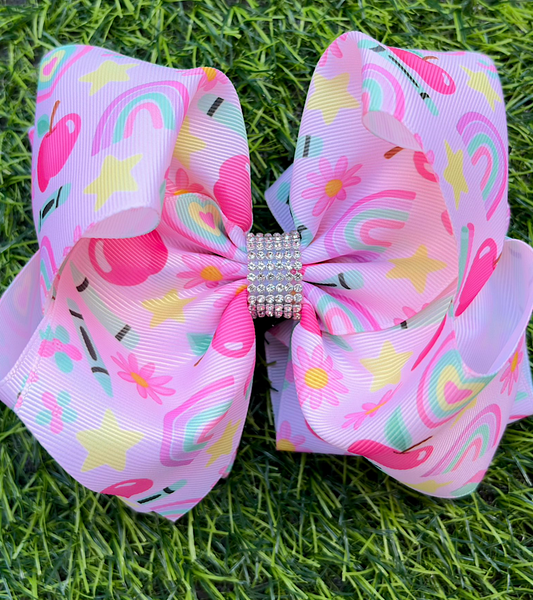 Lt. Pink, pink apple, rainbow & star printed hair bows. BW-DSG-5141