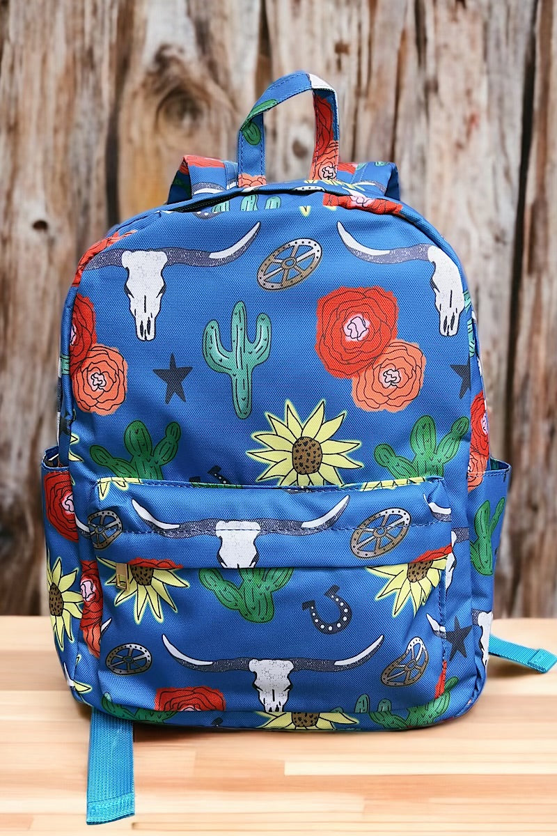 Longhorn cow, cactus, sunflower printed backpack. BP-202323-19