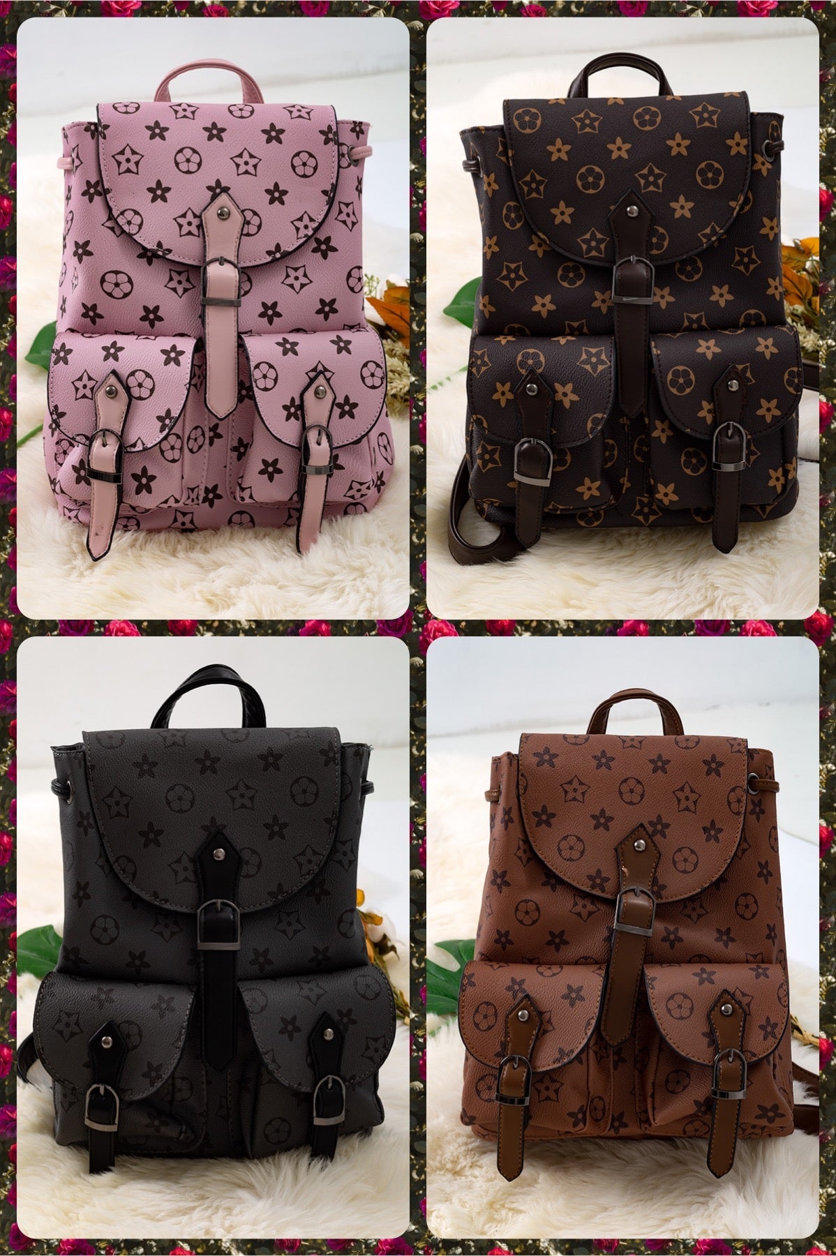 11-inch height pleather backpacks. Available in 4 colors.-