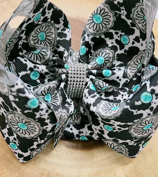 Concho & cow printed double layer hair bows.
