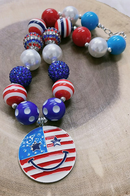 Patriotic multi-color bubble necklace with emoji pendant.  ACG-30133007