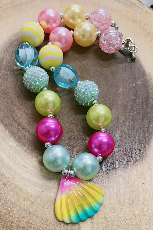 Multi-color Bubble Necklace with Seashell Pendant.  ACG-251522084