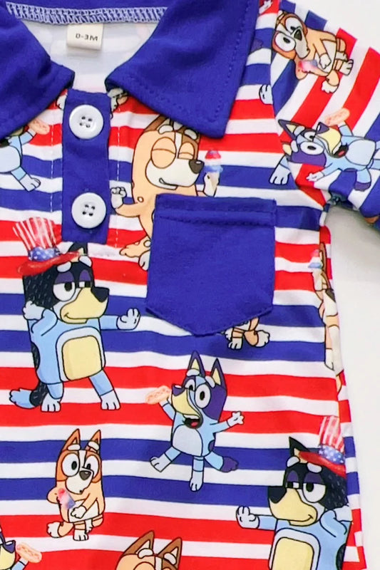Blu*y patriotic baby romper with snaps. SR010203