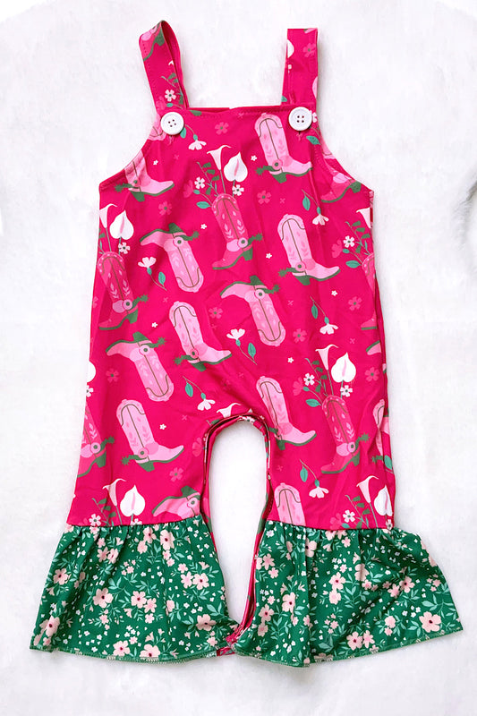 Cowboy Boot Printed on Fuchsia Printed baby Romper. SR030702