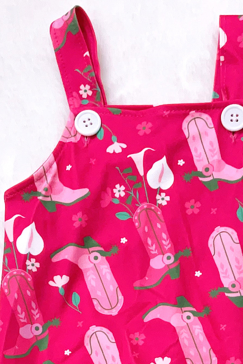 Cowboy Boot Printed on Fuchsia Printed baby Romper. SR030702