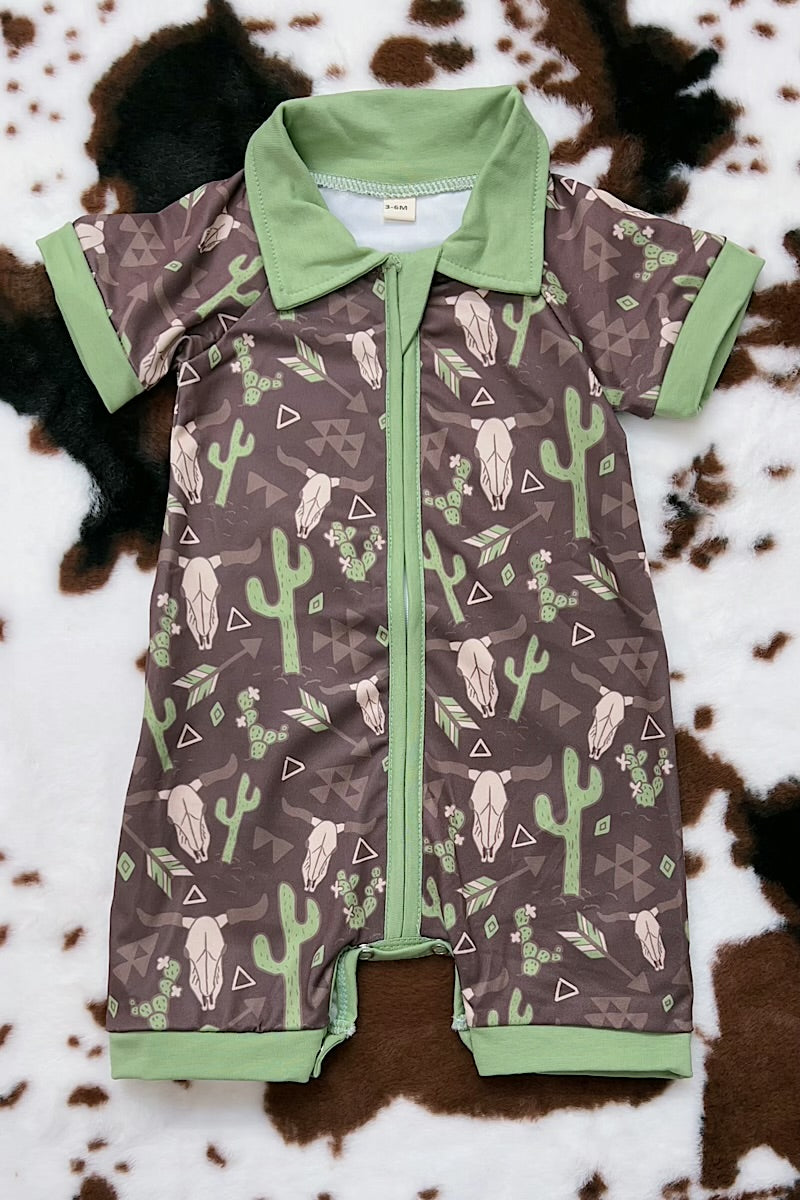 Bull skull boys printed baby romper.