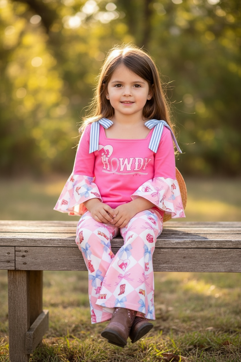 Howdy bell sleeve top and bell bottoms.