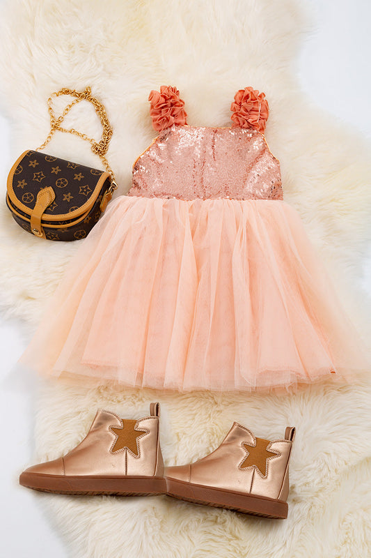 Tulle Dress w/ Sequins in Coral