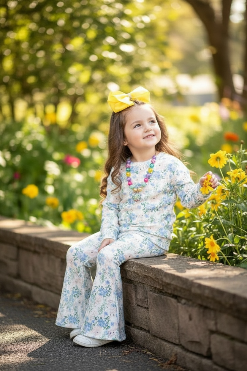 Easter bunny printed girls 2 piece set.
