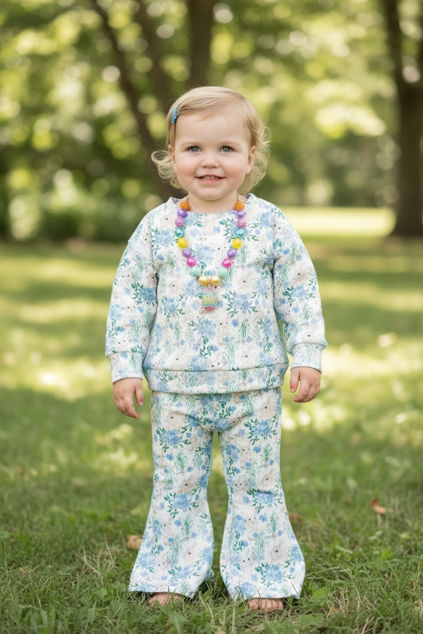 Easter bunny printed girls 2 piece set.