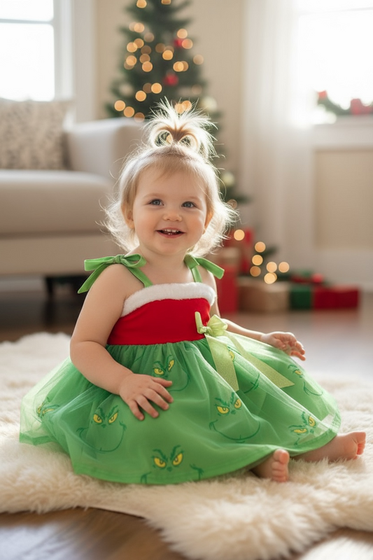 Multi-Christmas character printed girls dress.