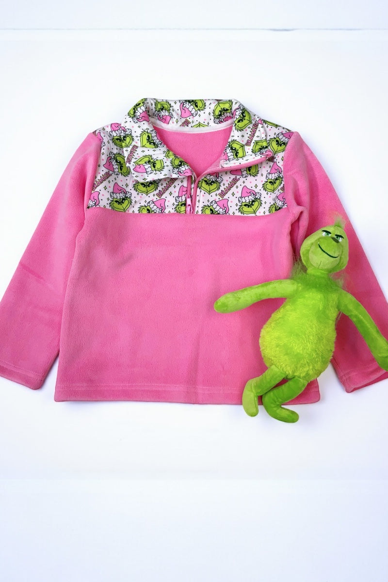 Pink Christmas character, made with thick fleece.