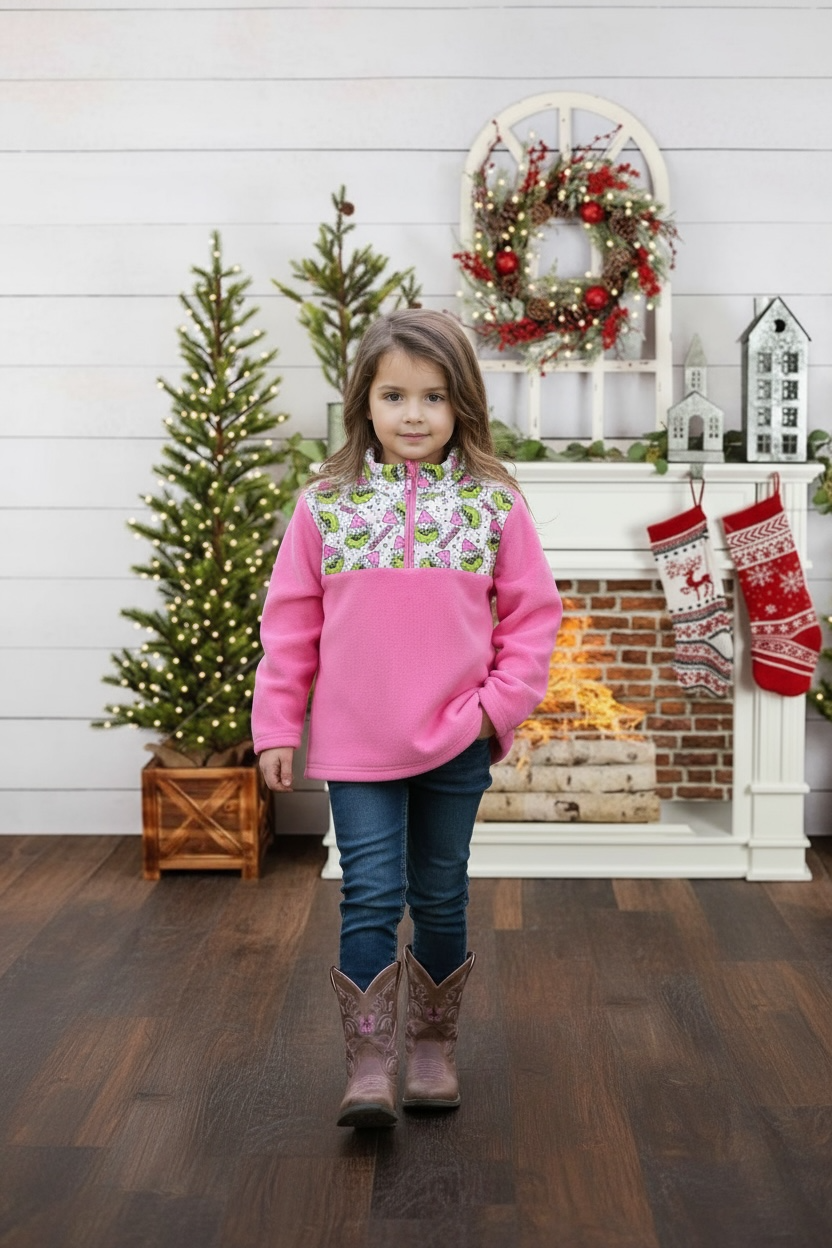 Pink Christmas character, made with thick fleece.
