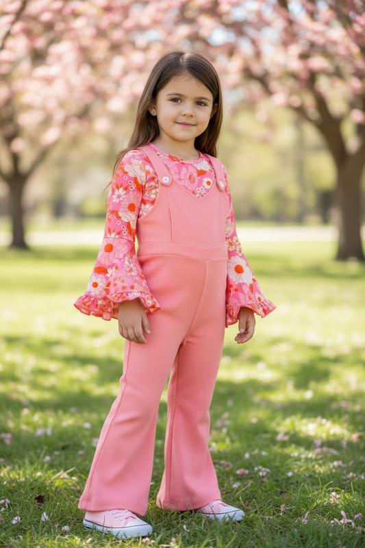 Floral long sleeve top and jumpsuit.