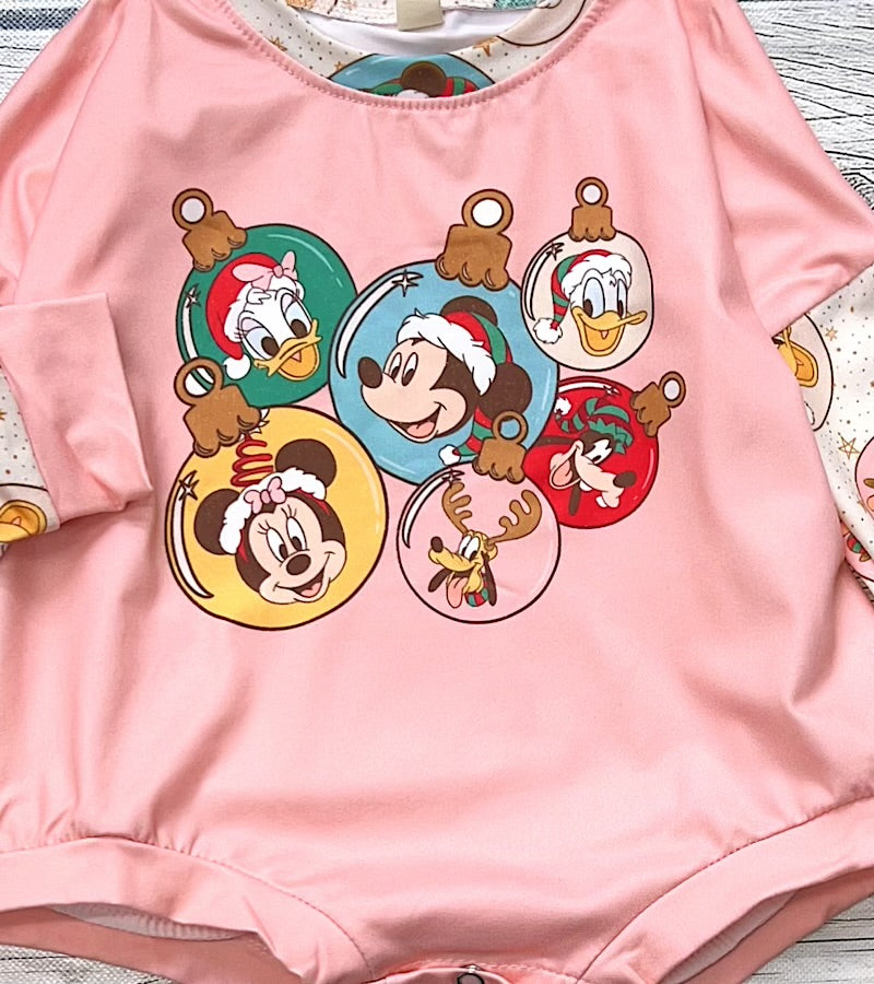 Cartoon ornament printed baby romper with snaps.
