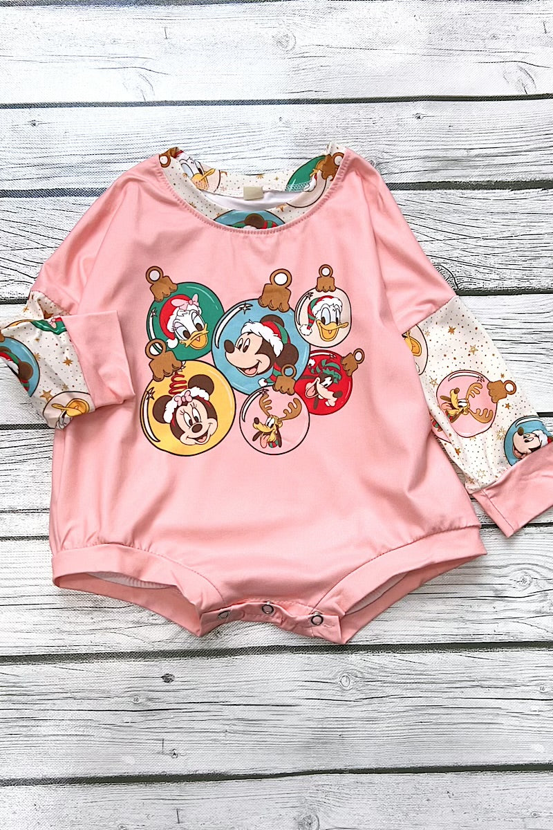 Cartoon ornament printed baby romper with snaps.