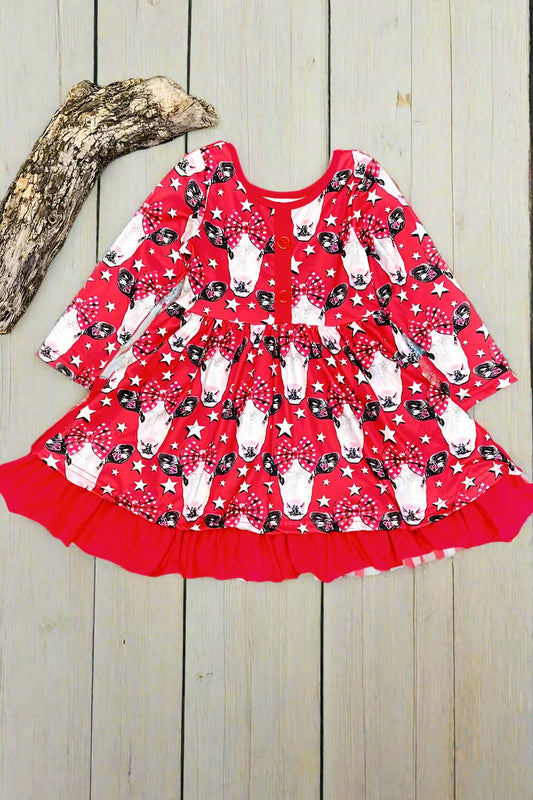 Red cow print dress