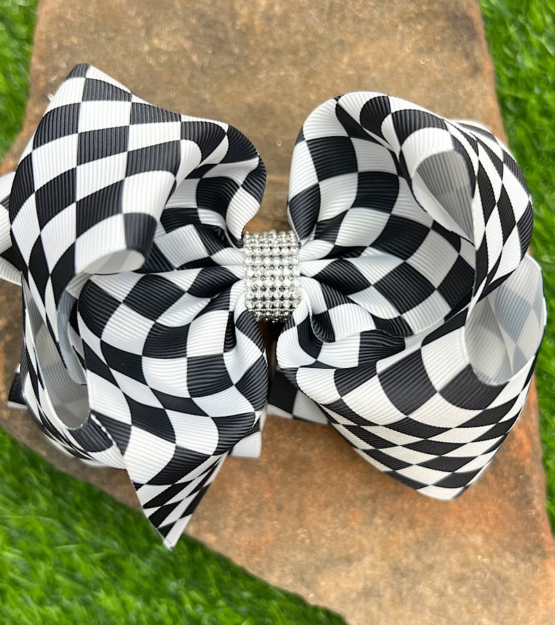 Checkered printed double layer hair bows.
