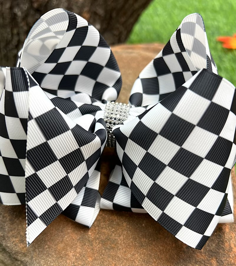 Checkered printed double layer hair bows.
