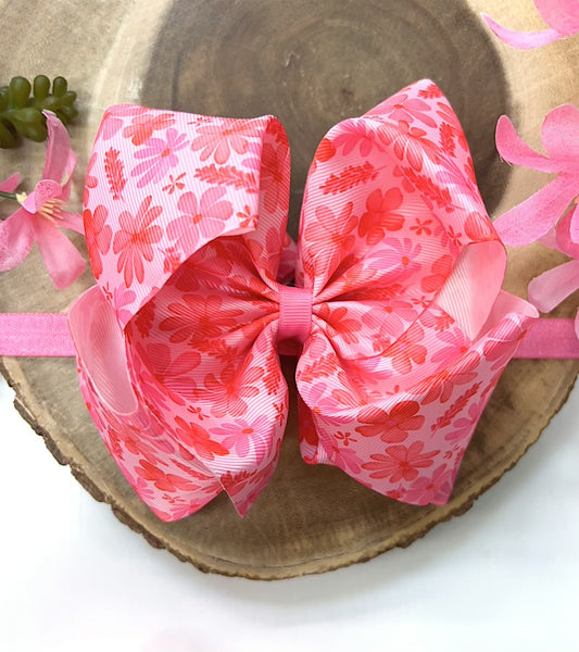 Pink floral printed headband.