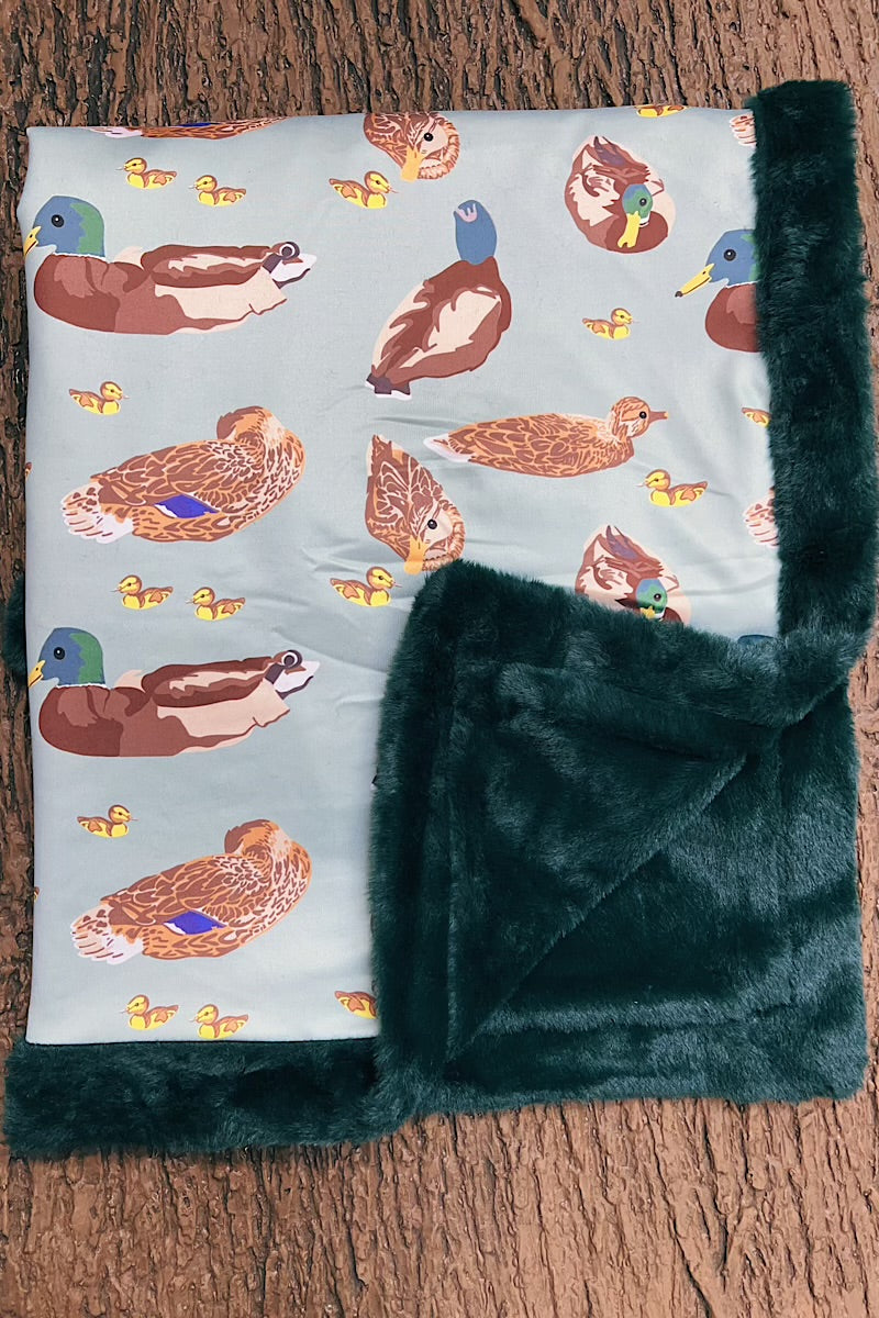 32 inch x 32 inch Mallard duck baby blanket with cozy faux fur.