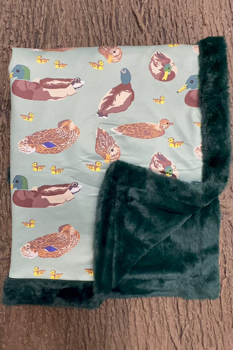 32 inch x 32 inch Mallard duck baby blanket with cozy faux fur.