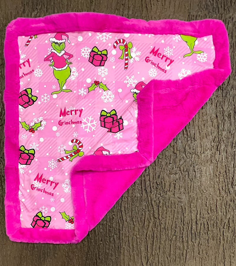 32 inch X 32 inch Fuchsia Christmas baby blanket. BL072301-32*32inches