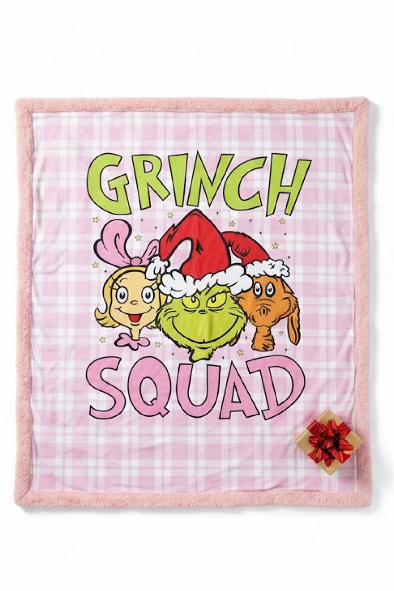 50 inch X 60inch Pink plaid Christmas character throw blanket.