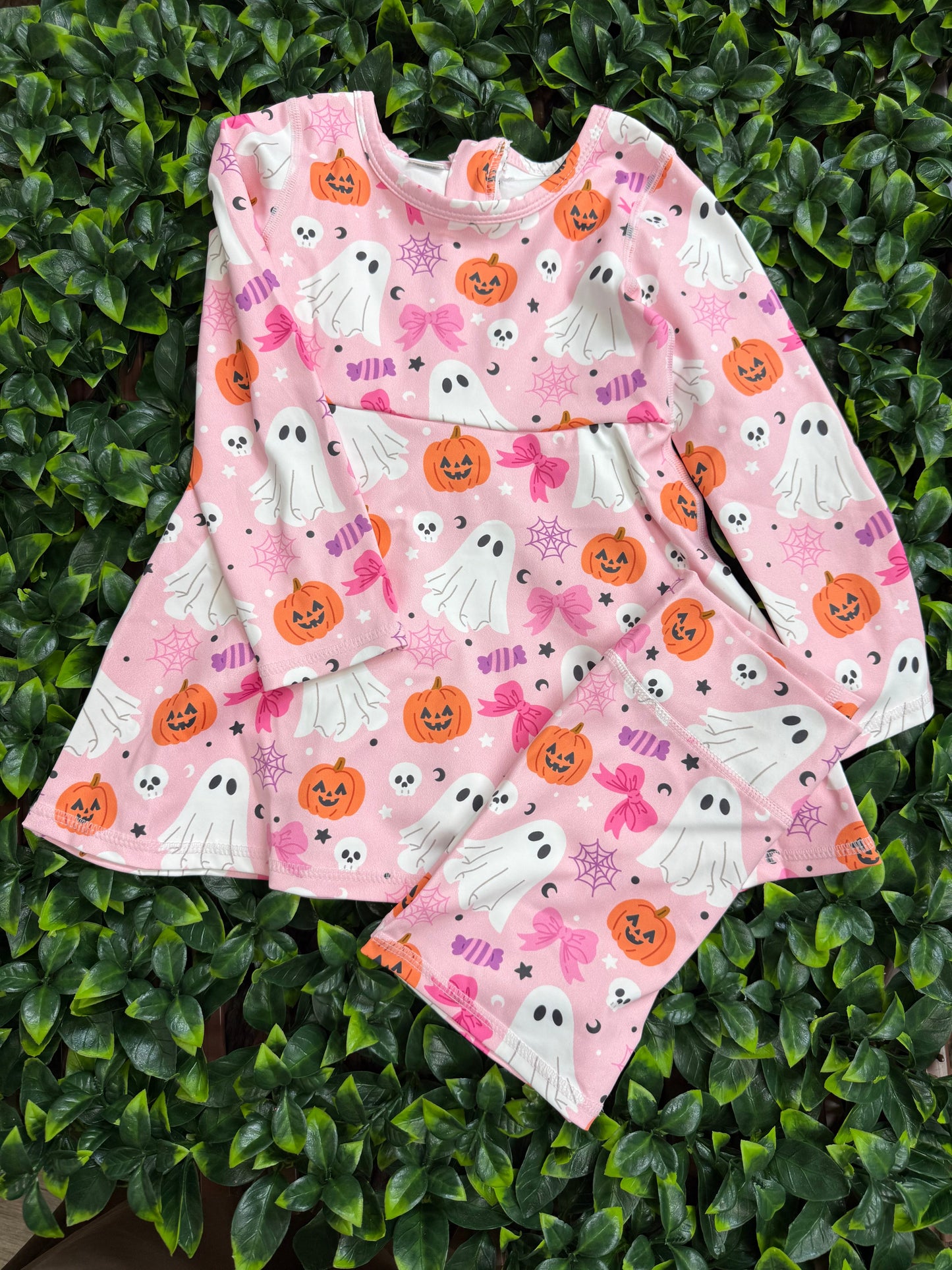 Lt. Pink Halloween printed Active wear dress with undershorts. GLD0505-19-AMY