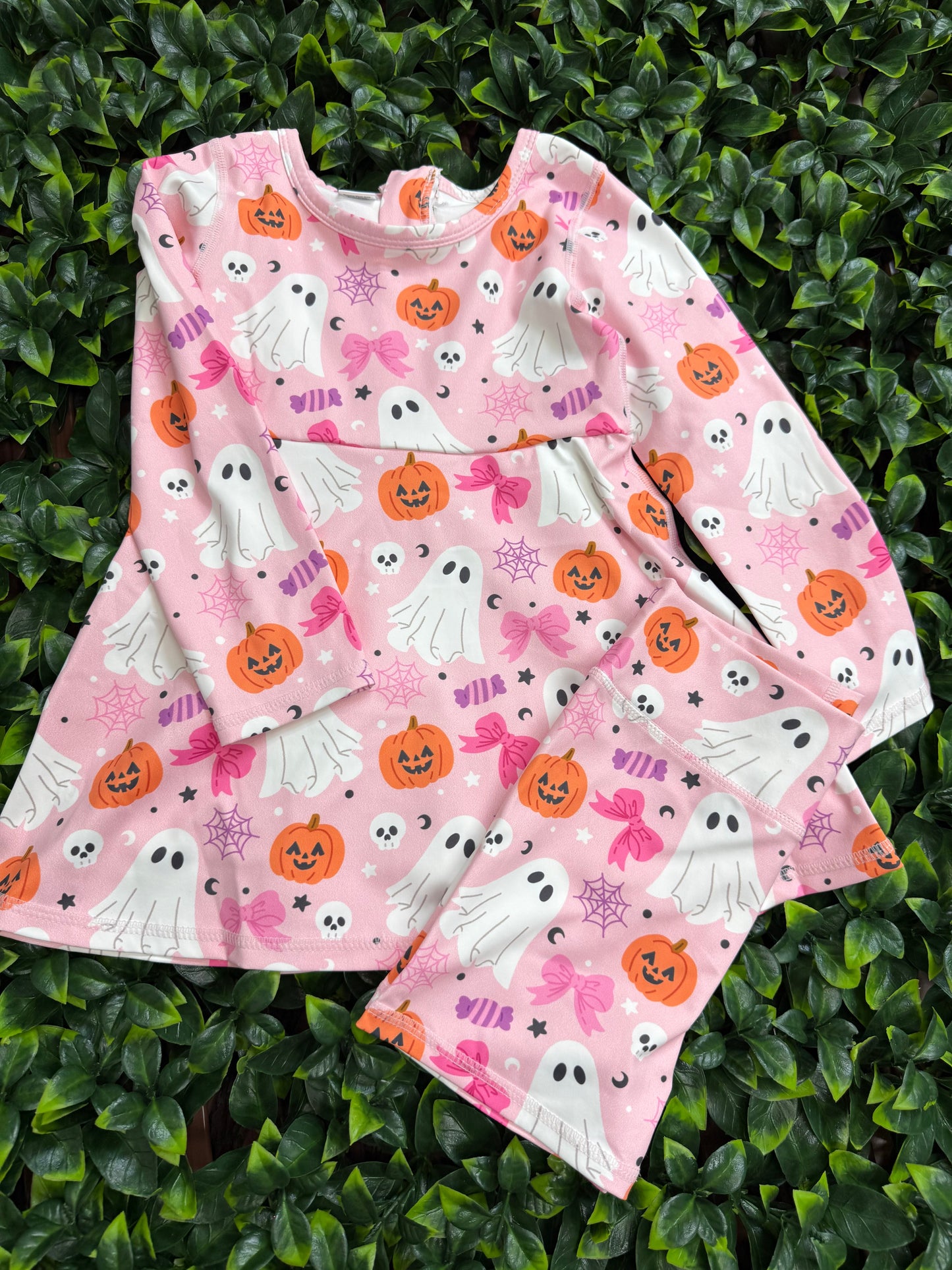 Lt. Pink Halloween printed Active wear dress with undershorts. GLD0505-19-AMY