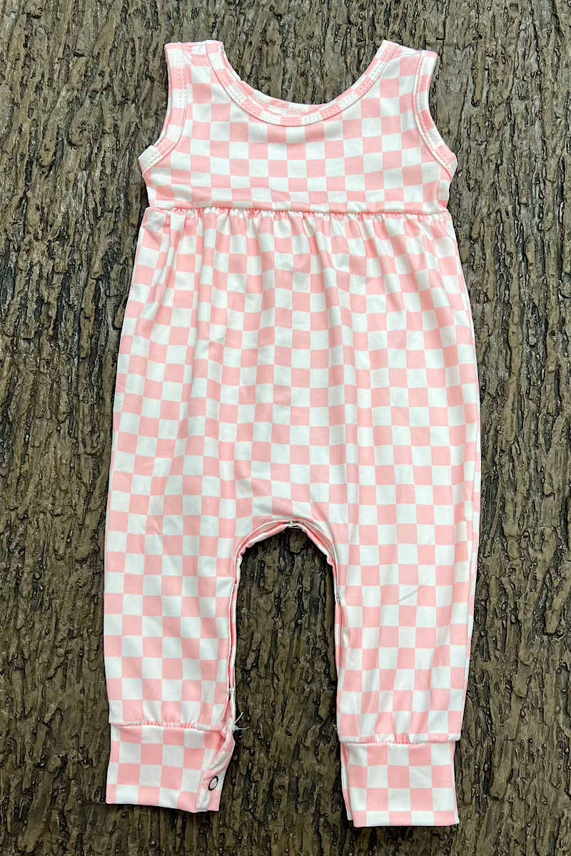 Pink checkered printed girls baby romper. SR030502-SOL