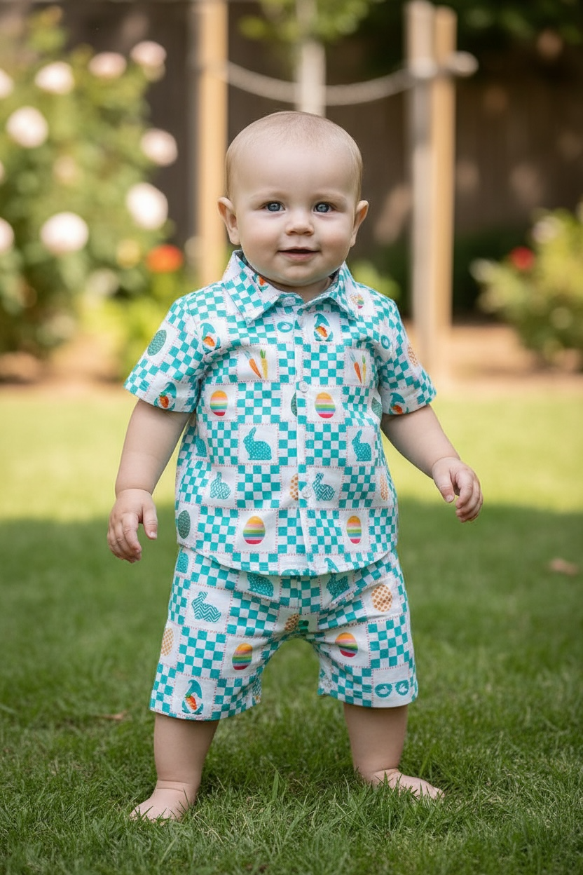 Easter checker printed boys 2 piece set.