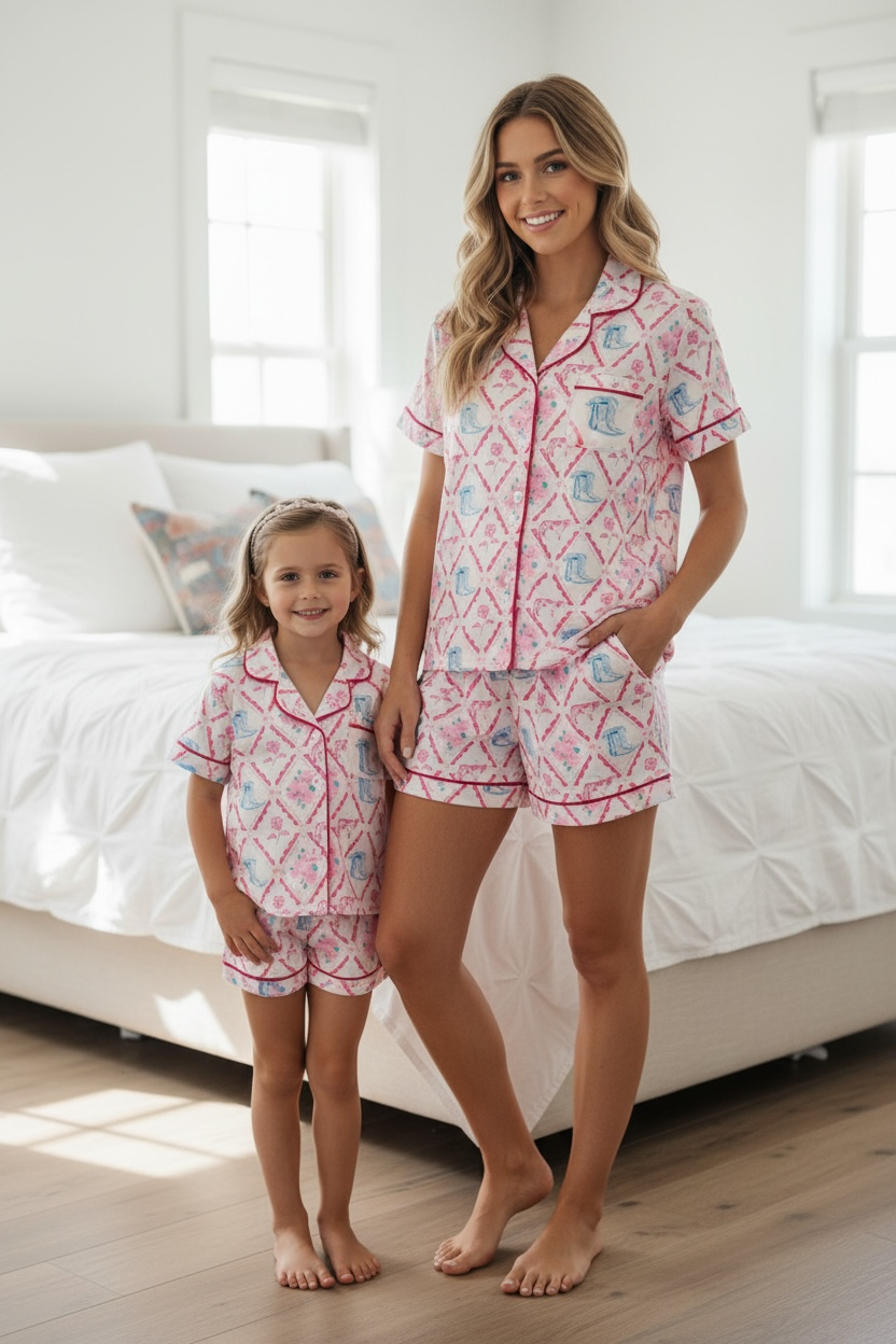 Girls cowgirl boot printed girls pajamas.