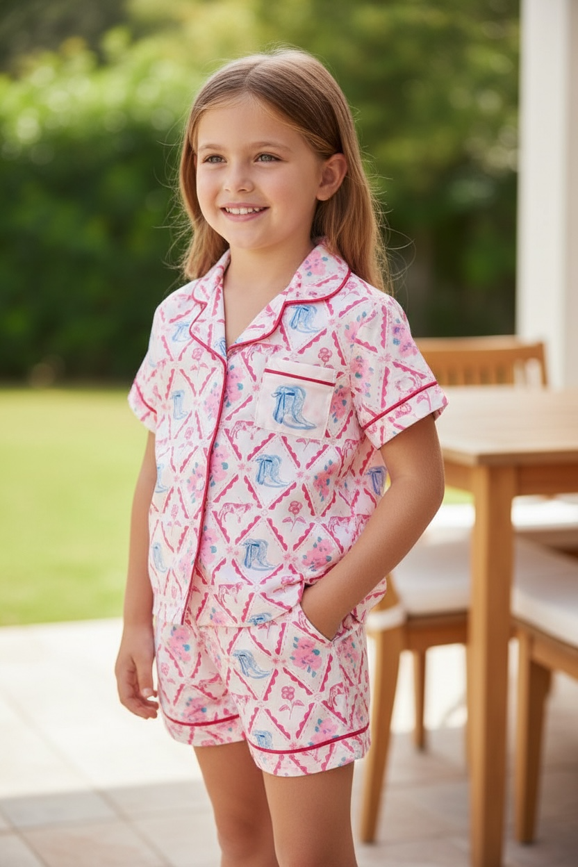 Girls cowgirl boot printed girls pajamas.